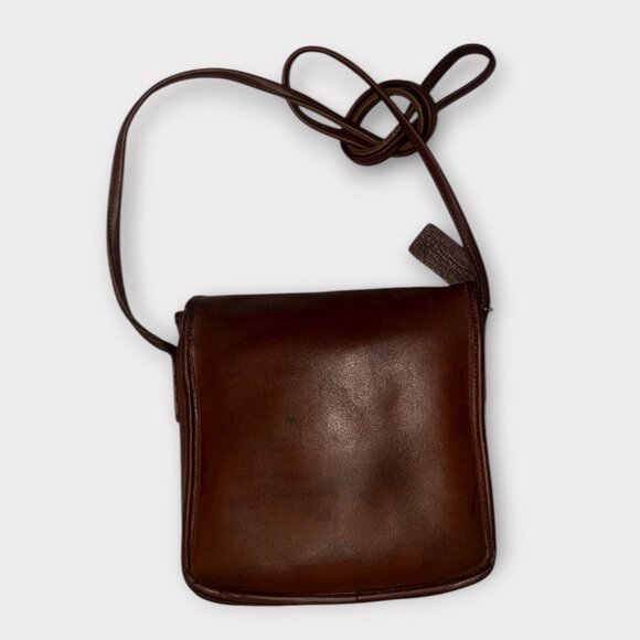 VTG Coach Companion Flap 9076 British Tan Leather Brass Turn Lock Bag 90s USA - Picture 5 of 11